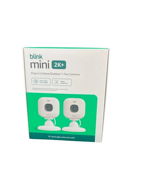 Blink Mini 2K+ (newest model) Plug-in Home Security Camera 2 cameras White