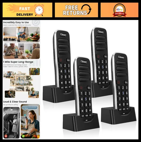 Wireless Intercom System for Home & Office, 1 Mile Range, Rechargeable, 10-Chann