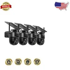 Easy Install 2K Security Cameras Wireless, Solar, PTZ, Alexa, 3MP, 4 Pack Black