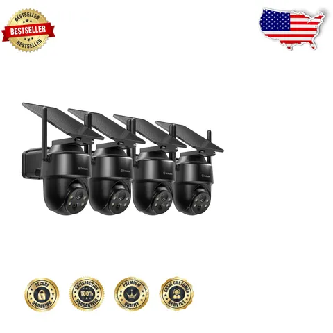 Easy Install 2K Security Cameras Wireless, Solar, PTZ, Alexa, 3MP, 4 Pack Black