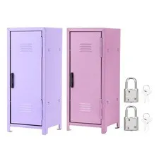 Mini Locker 4.3 x 10.8 Inch 2 Pcs Small Locker with Lock Key Light Purple/Purple
