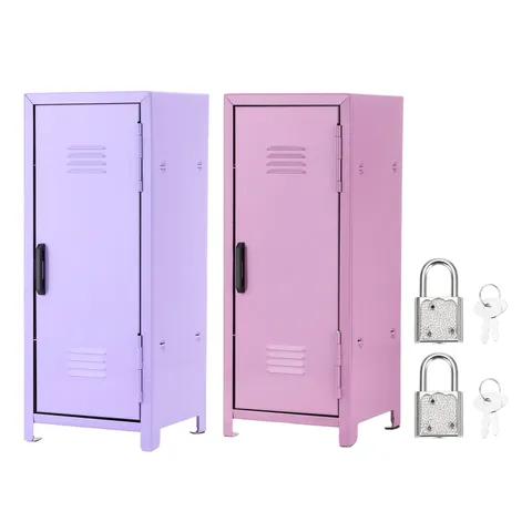 Mini Locker 4.3 x 10.8 Inch 2 Pcs Small Locker with Lock Key Light Purple/Purple