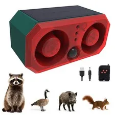Solar-Outdoor Motion Sensor Alarm: Coyote Deterrent 130dB Dual Speakers Sound...