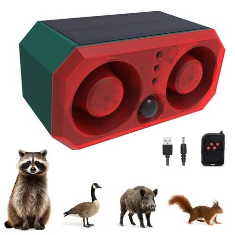 Solar-Outdoor Motion Sensor Alarm: Coyote Deterrent 130dB Dual Speakers Sound...