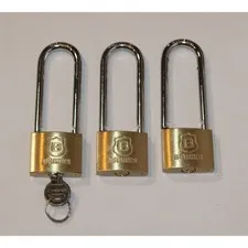 3 Brinks padlocks with key 40mm gold brass long shackle keyed alike set