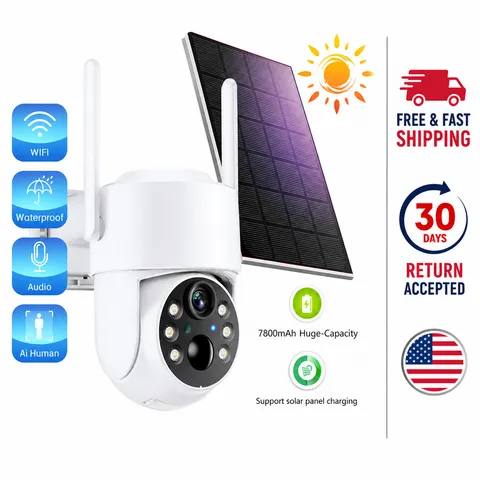 Wireless Solar Security Camera 4MP PTZ WiFi CCTV iCSee APP Outdoor
