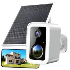 Security Camera Wireless Outdoor with Solar Panel, 1 Pack w/Solar Panel White