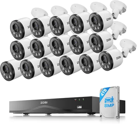 ZOSI 16CH 4TBHDD POE NVR 4K Outdoor Security Camera System 100ft Night Vision