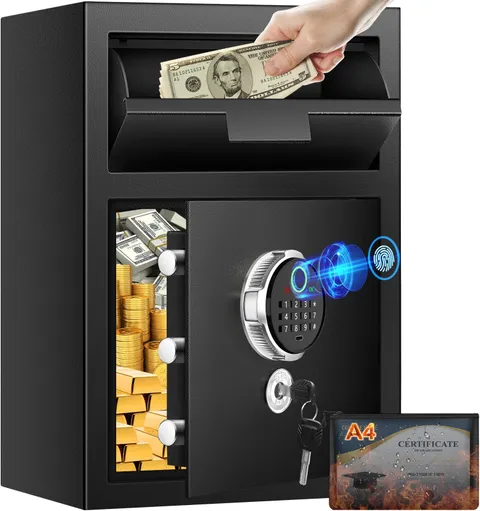 2.8 Cuft Biometric Drop Safe for Business, Anti-Theft Fingerprint Safe Box wi...