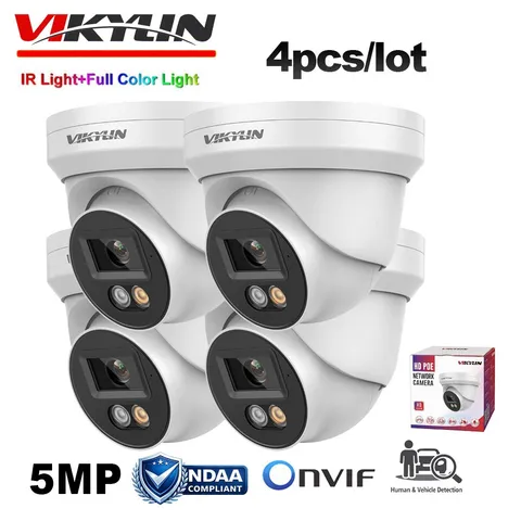 4 Pack Vikylin Dual Light 5MP POE Camera Onvif Full Color IR Audio Outdoor Wired
