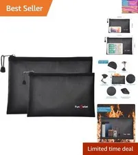 Fireproof Safe Money Document Bags - 2 Pack 13.4" x 9.8" and 10.6" x 6.7" Wat...
