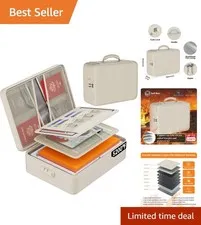5200°F Fireproof & Water-Resistant Document Organizer Box with Lock - Beige Soft