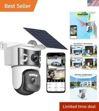 Dual Lens Wireless Solar-Powered Security Camera with 6MP Night Vision