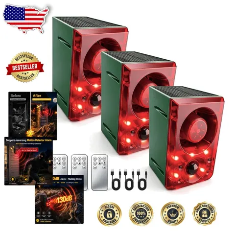 Powerful Solar Alarm 3-Pack: 130dB Sound, PIR Motion Sensor, Weatherproof