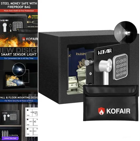 Cabinet Safe Box 0.23 Cubic Feet Digital Keypad with Fireproof Bag Money Lock