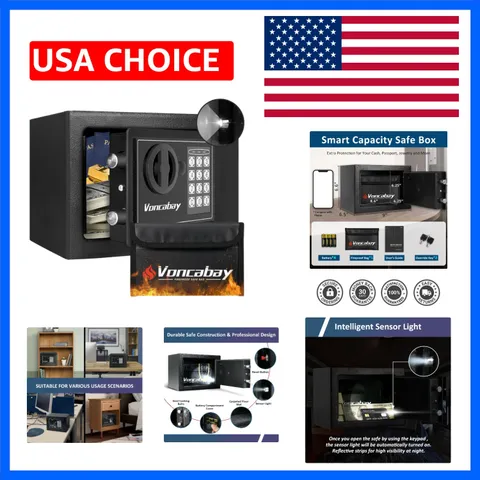 Money Safe Box for Home with Sensor Light & Fireproof Money Bag - 0.23 Cubic ...