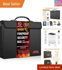 Fireproof Document Bag with 2 Pockets, 6400℉ Upgraded Material Fireproof Mone...