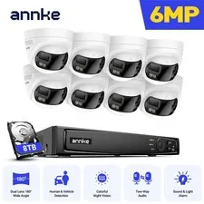 ANNKE 8CH 12MP NVR 6MP Dual Lens POE Security Camera System Two Way Audio Color