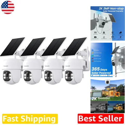 Wireless Security Cameras 4pk - 2K Solar Power, 360 PTZ, Alexa,  Waterproof