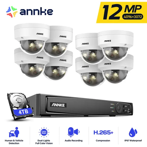 ANNKE 8CH 12MP PoE Dome AI Security IP Camera System Color Night Audio Recording