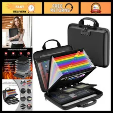 Fireproof Document Organizer Box with Lock, 13 Pocket Expanding File Folder, Por