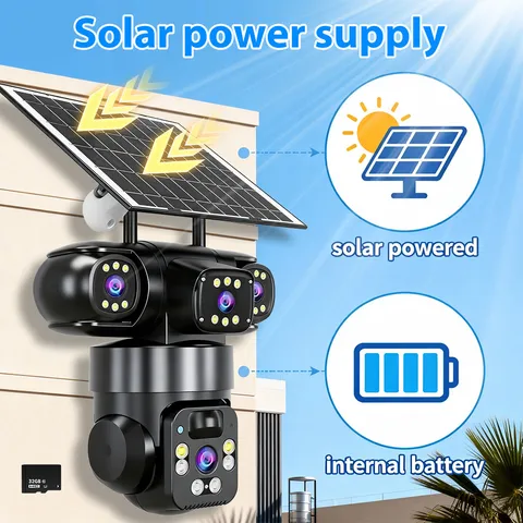12MP Solar Wireless Triple Lens WiFi PTZ Security Camera Auto Tracking Spotlight