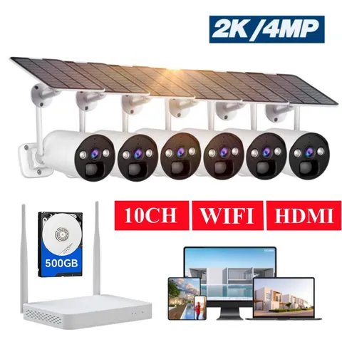 Solar Battery Powered Wireless Security Camera System 4MP 2 Way Audio Wifi Cams