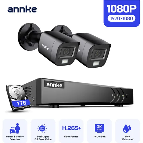 ANNKE 8CH 3K Lite DVR 1080P CCTV Security Camera System Color Night IP67 1TB HDD