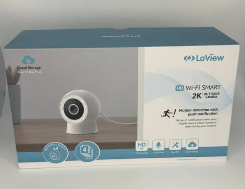Set of 4 LaView Indoor/Outdoor 2K HD Smart Security Video Cameras w/ 2 Way Audio