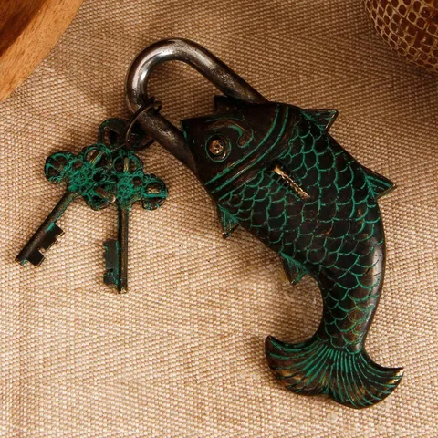 Handmade Vintage Style Rare Fish Design Functional Brass Padlock With 2 Keys