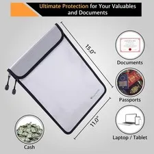 VAULTERS Upgraded Two Pockets Fireproof Document Bag 2000℉, 15”x 11” Fire Pro...