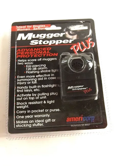 Mugger Stopper Plus Advanced Personal Protection Alarm & Strobe. Americorp New.