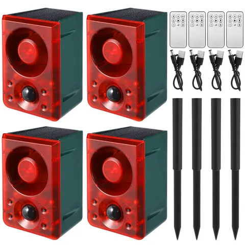 Qualirey 4 Pcs Solar Outdoor Motion Sensor Alarm Stake Gunshot Sound Dog