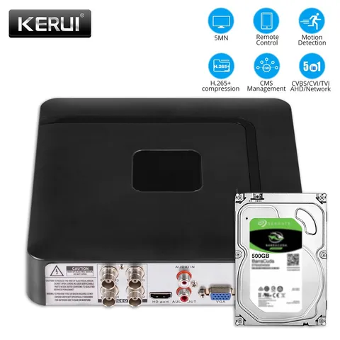 4CH Security DVR 5-in-1 CCTV DVR for Surveillance Cameras Recorder with 500G HDD
