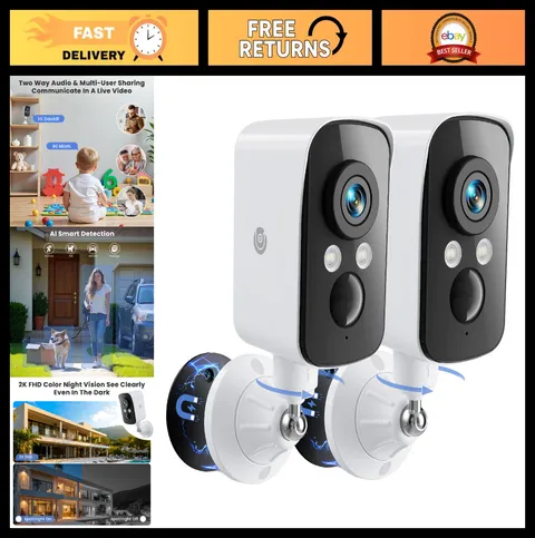 300° Wireless Outdoor Security Camera - 2K Night Vision, AI Detection, 360° View
