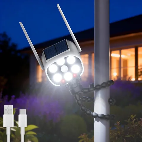 Fake Security Camera Solar Light with Flexible Octopus Tripod, Adjustable Dummy