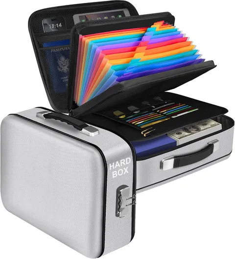 Fireproof Document Box with Lock - Portable Water Resistant Safe for Valuables