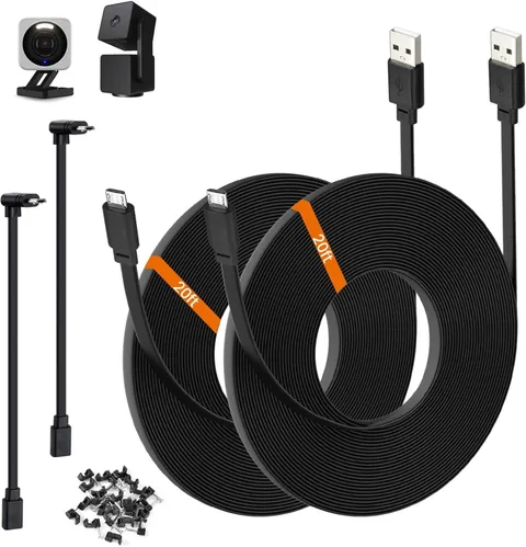 2-Pack 20ft Power Extension Cable Compatible with Wyze Cam v4,Wyze Cam Pan v3,Wy