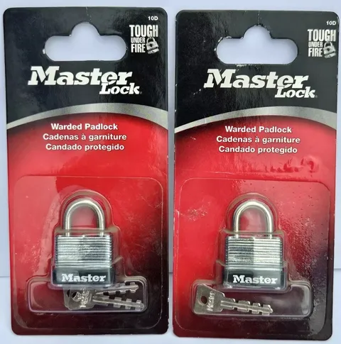 Lot Of 2 New Old Stock (2007) 10D Master Lock Padlock Small Lock  With 2 Keys Ea