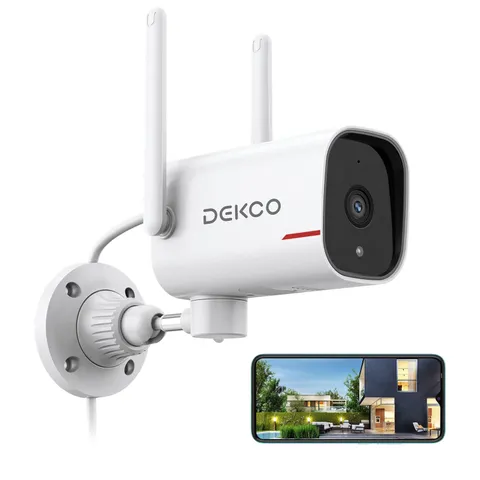 DEKCO 2K Outdoor Security Cameras, Wired WiFi 1 Count (Pack of 1), white