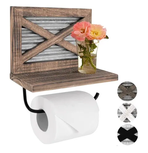 Autumn Alley Rustic Farmhouse Toilet Paper Holder with Shelf for Wi... Fast Ship