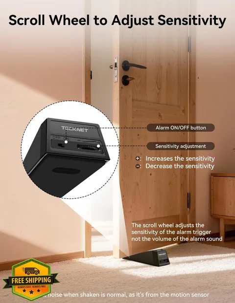 TECKNET Door Stop Alarm 130dB Rechargeable Wedge Siren Non-Slip Base