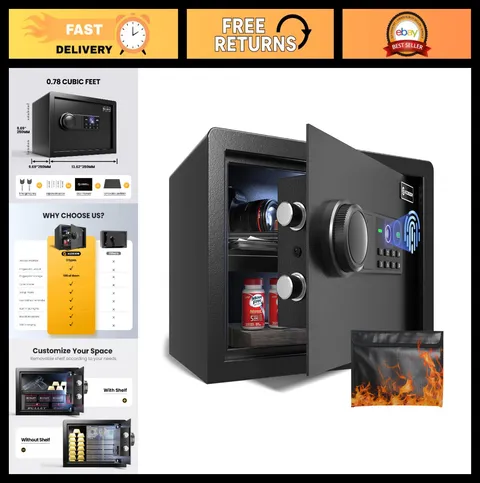 Biometric Fingerprint Safe Box with Fireproof Bag - Quick Access Security Storag