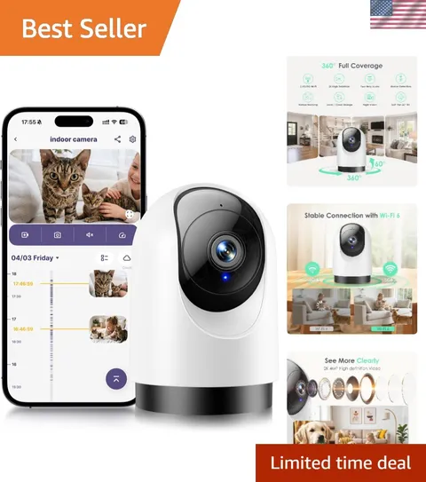 Indoor Security Camera, 2K 360° Wi-Fi Baby Monitor & Pet Camera w/Motion Trac...