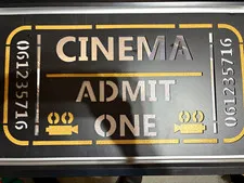 Cinema Admit One Motion Sensor Lighted Wall Decor Sign, Battery, Black/Gold