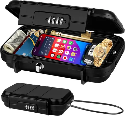 Portable Travel Safe Lock Box 4-Digit Combination Mini Safe Box, Anti-Theft Beac