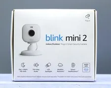 Blink Mini 2 Indoor/Outdoor Plug-in Smart Security Camera W/ Built-in Mic, White