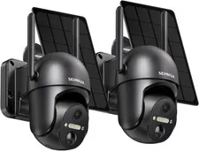 2 Pack Solar Security Cameras Wireless Outdoor, 2K 360° View Battery Powered