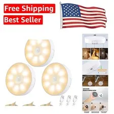 3 Pack Rechargeable Motion Sensor Lights - 8 LEDs, Warm White Glow, Easy Install