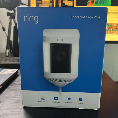 Ring Spotlight Cam Plus Plug-In White  Outdoor/Indoor Camera Brand New Sealed.